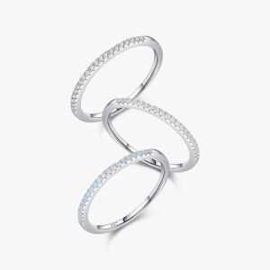 925 Sterling Silver Circle Zircon Rhodium Plated Rings
