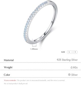 925 Sterling Silver Circle Zircon Rhodium Plated Rings