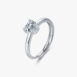 925 Sterling Silver Heart Shape Rhodium Plated Open Rings