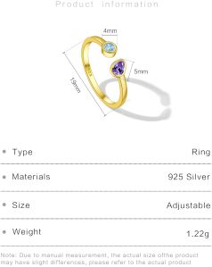 18K Gold Plated 925 Sterling Silver Zircon Open Rings