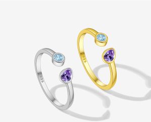 18K Gold Plated 925 Sterling Silver Zircon Open Rings