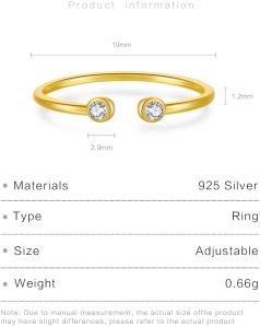 925 Sterling Silver 18K Gold Plated White Gold Plated Open Rings
