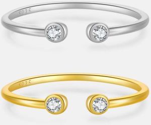 925 Sterling Silver 18K Gold Plated White Gold Plated Open Rings