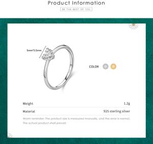 925 Sterling Silver Heart Shape Gem Zircon Rings
