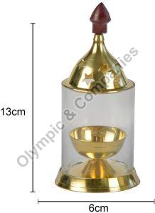 Brass Akhand Diya With Glass Cover