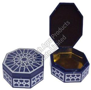 Blue Print Hex Wooden Box