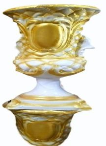 Designer 3 Feet Golden and White Fiber Flower Pot