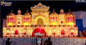 40x22 Feet Embossed Golden Wedding Fiber Stage