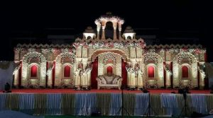 40x22 Feet Embossed Golden Wedding Fiber Stage