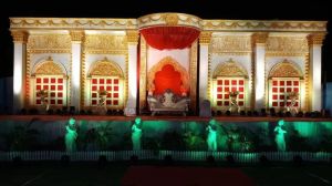 40x22 Feet Embossed Golden Wedding Fiber Stage