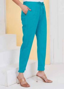 Ladies Peacock Green Cotton Pant