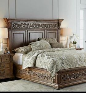 Solid Teak Wooden Modern Handcarved King Size Bed
