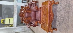 Muskan Arts Solid Teak Wooden Handcarved Sofa Set with Center Table