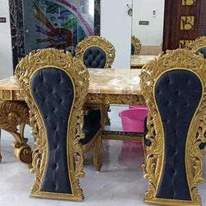 Teak Wooden Handcarved Royal Dining Table Set