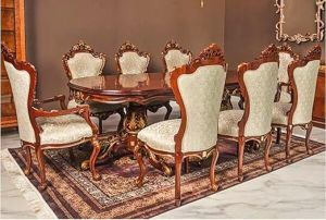 8 Seater Dark Brown Teak Wood Dining Table Set