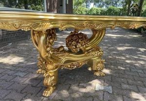 6 Seater Golden Solid Teak Wood Dining Table Set