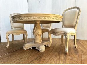 3 Seater White Solid Teak Wood Dining Table