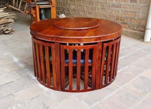 8 Seater Brown Solid Wooden Dining Table Set