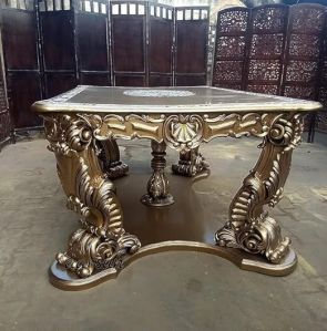 6 Seater Golden Solid Wooden Dining Table Set