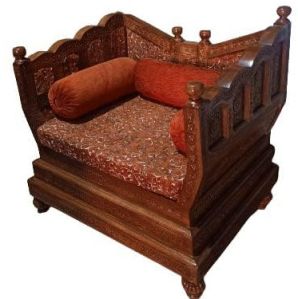 Single Seater Brown Solid Wooden Hand Carving Royal Chair