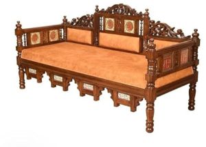 3 Seater Oak Brown Solid Wooden Hand Carved Sofa