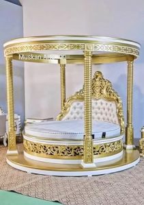 Teak Wooden Round King Size Royal Carving Bed