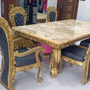 Teak Wooden Handcarved Royal Dining Table Set