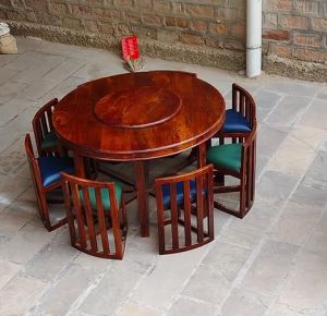 8 Seater Brown Solid Wooden Dining Table Set