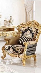 3 Seater Golden Solid Wooden Sofa Set