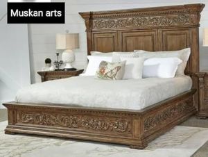 Solid Teak Wooden Modern Handcarved King Size Bed