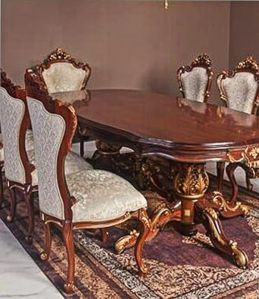 8 Seater Dark Brown Teak Wood Dining Table Set