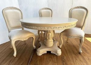 3 Seater White Solid Teak Wood Dining Table