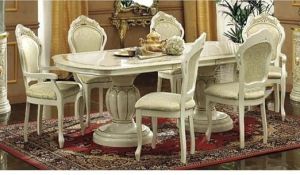 6 Seater White Teak Wood Dining Table Set