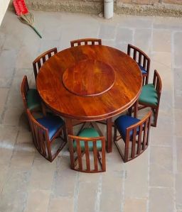 8 Seater Brown Solid Wooden Dining Table Set