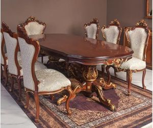 8 Seater Dark Brown Teak Wood Dining Table Set