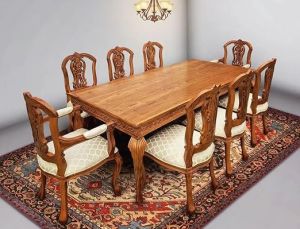 8 Seater Light Brown Solid Teak Wood Dining Table