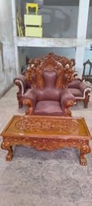 Muskan Arts Solid Teak Wooden Handcarved Sofa Set with Center Table