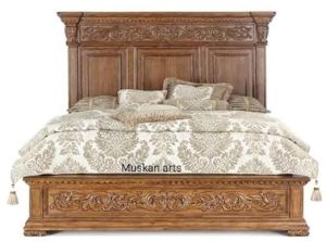 Solid Teak Wooden Modern Handcarved King Size Bed