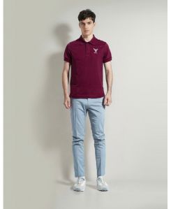 Mens Maroon Polo Neck T Shirt