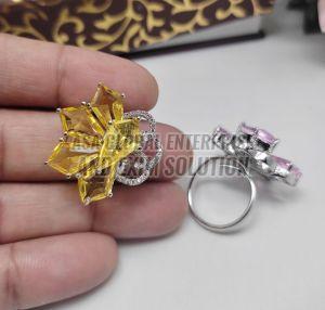 Ladies Brass Flower Crystal Finger Ring
