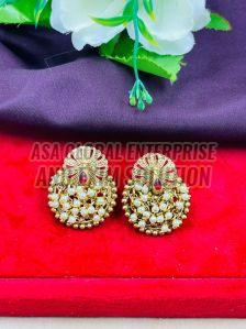 Ladies Brass Golden Designer Pearl Earring