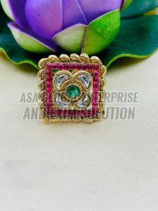 Ladies Golden Square Designed Brass Finger Ring