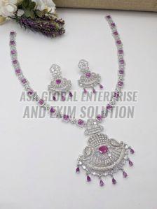 Ladies Purple Stone Brass Necklace Set