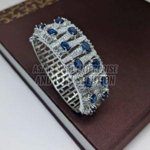 Ladies Round Blue Stone Brass Bracelet