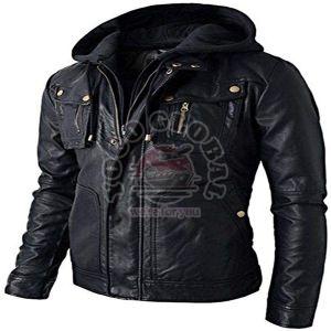 Mens Hooded Leather Jacket
