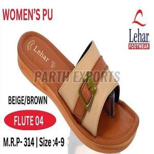 Flute-04 Ladies Brown PU Leather Slipper