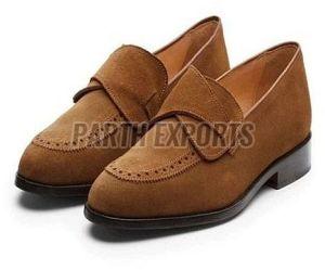 Mens Beige Velvet Formal Brogue Shoes