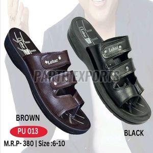 PU-013 Mens Brown and Black PU Leather Slipper