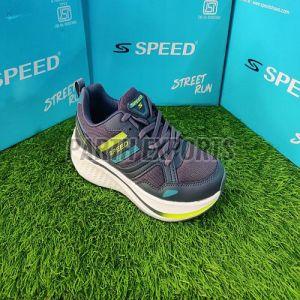 Speed Mens Grey and Green Comfort Fit Leather Sports Shoes