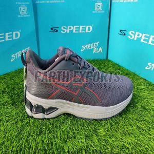 Speed Mens Grey and Red Comfort Fit Leather Sports Shoes